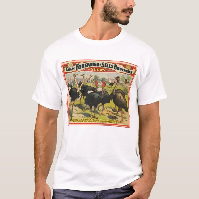 Camiseta Circo Vintage Con Ostriches Y Aves Grandes. (Anverso)