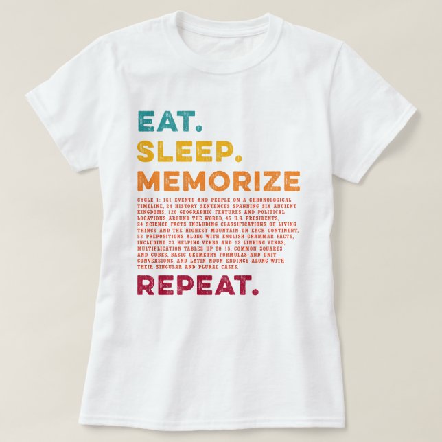 Camiseta Círculo 1 Colegio Hogar Eat Sleep Memorize Repetir (Diseño del anverso)
