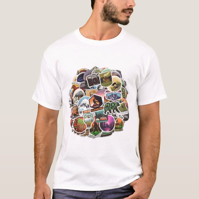 Camiseta Círculo de 50 Pegatinas de Naturaleza y Animales (Anverso)