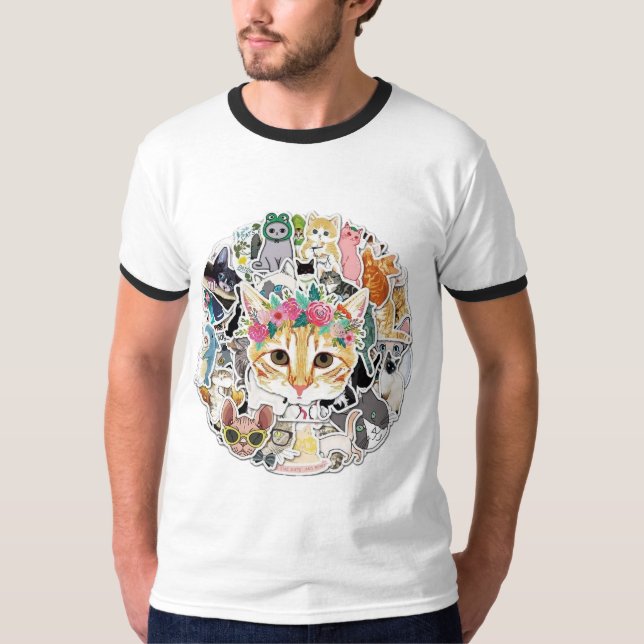 Camiseta Círculo de 50 Pegatinas gatos muy hábiles (Anverso)