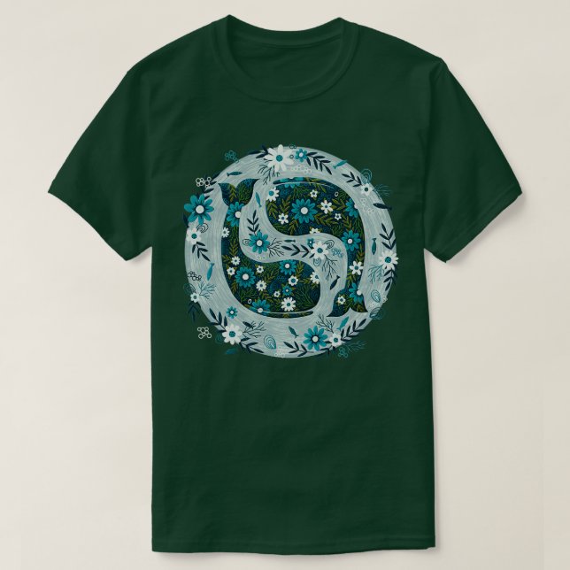 Camiseta Círculo de ballenas florales de bonito en azul y v (Diseño del anverso)