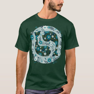 Camiseta Círculo de ballenas florales de bonito en azul y v