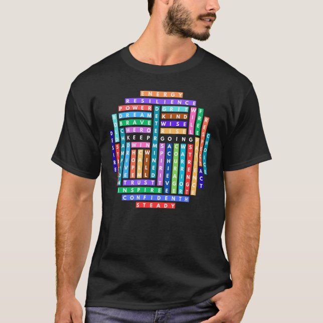 Camiseta Círculo de búsqueda de palabras motivacional (Anverso)