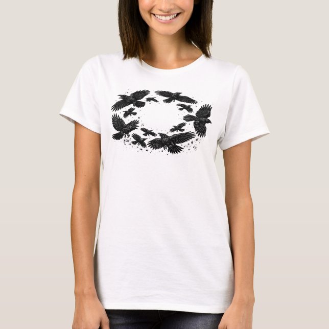 Camiseta Círculo de Cuervos – Ilustración de Tinta Embrujad (Anverso)