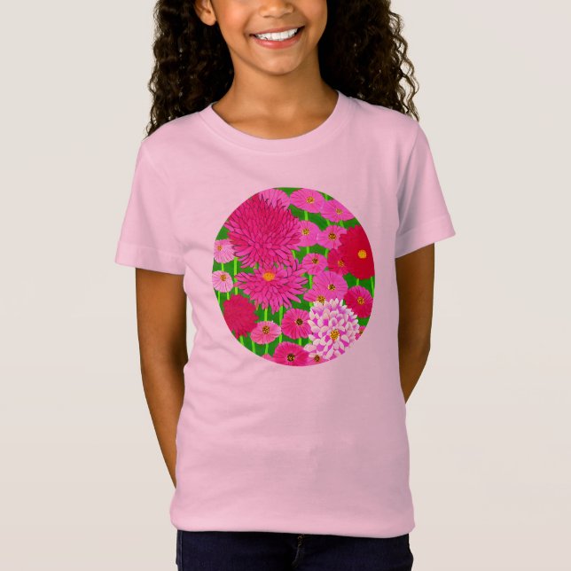 Camiseta Círculo de flores, crisantemo rosa de Fuchsia (Anverso)
