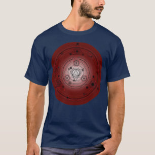 Camiseta Círculo de mandala roja marrón con símbolos de alq