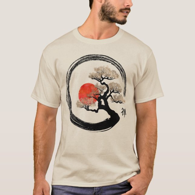 Camiseta Círculo del zen de Enso y árbol de los bonsais (Anverso)