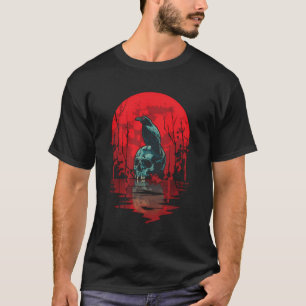 Camiseta Círculo gótico Raven Skull Rojo Moon Black Crow