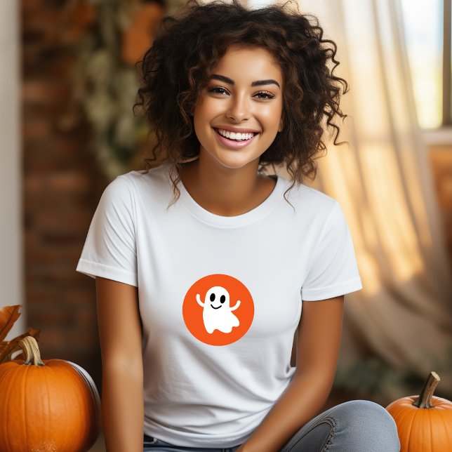 Camiseta Círculo Naranja agudo sonriendo fantasma de Hallow (Subido por el creador)