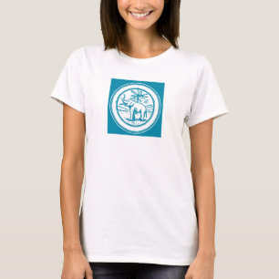 Camiseta Círculo retro de la palmera del elefante en azul