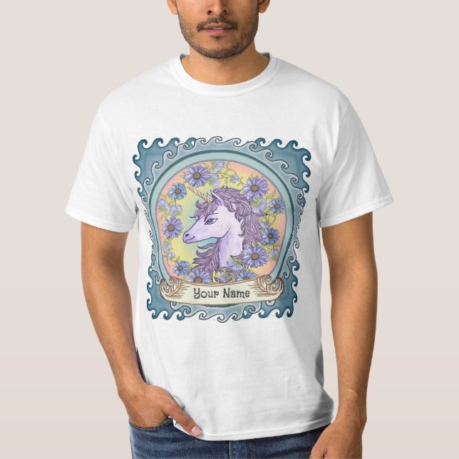 Camiseta Círculo Unicornio de Margarita Azul (Anverso)