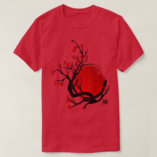 Camiseta Círculo Zen Enso, Sol y Sakura Rojo (Diseño del anverso)