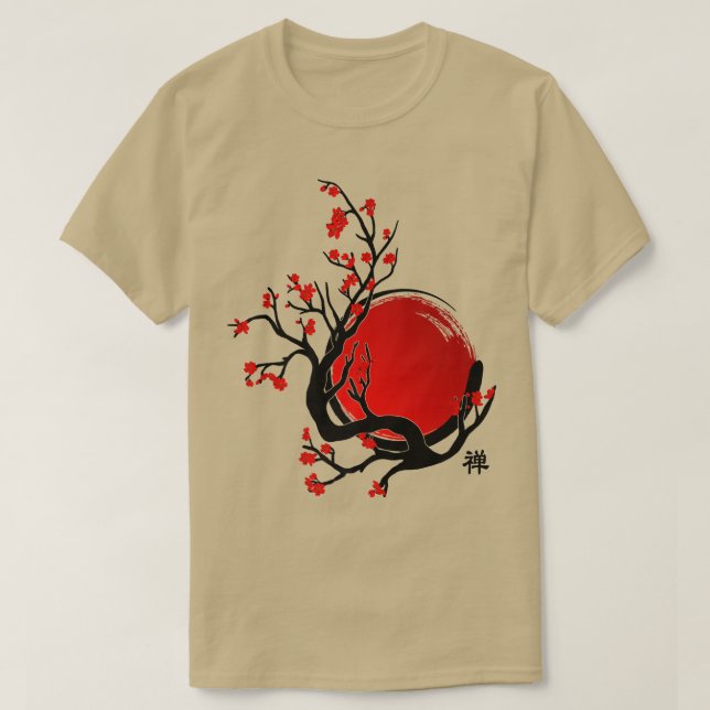 Camiseta Círculo Zen Enso, Sol y Sakura Rojo (Diseño del anverso)