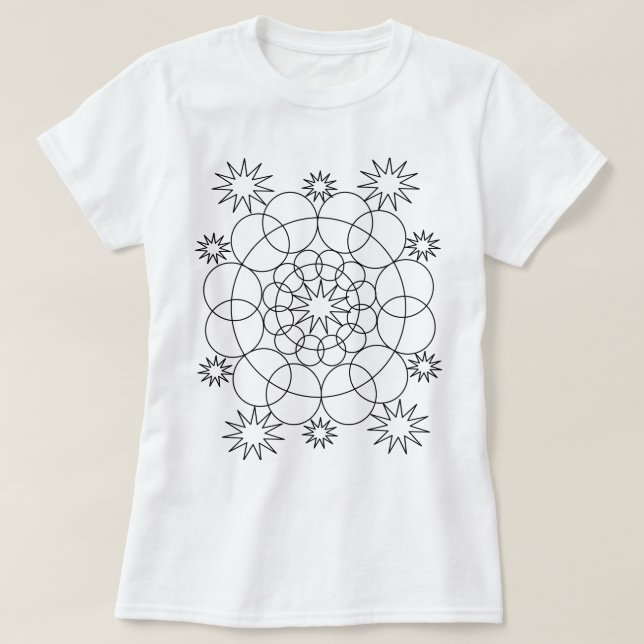 Camiseta - Círculos y estrellas Mandala a color (Diseño del anverso)