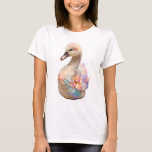 Camiseta Cisne Pastel Iridescente Acuarela Mujeres