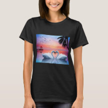 Cisnes de Corazón Romántico Atardecer Tropical Par