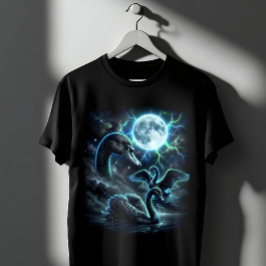 Camiseta Cisnes Negros Místicos Luna Llena Arte Gótico