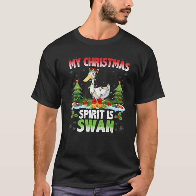 Camiseta Cisnes Usando Sombrero De Papá Noel Mi Espíritu De (Anverso)