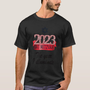 Camiseta Cita de Bat Mitzvah decorativa negra roja festiva