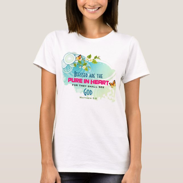 Camiseta Cita de Beatitude con mariposas y flores (Anverso)