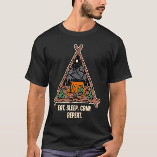 Camiseta Cita de Camping Repetido de Sleep Camp Sleep Cita