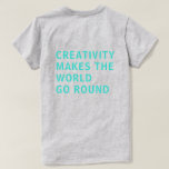 Camiseta Cita de creatividad Tipografía azul Imprimir gris<br><div class="desc">Tshirt for creatives incluye el texto 'la creatividad hace que el mundo gire' en la parte posterior de la camiseta con una tipografía azul turquesa brillante sobre un fondo gris. Diseñado exclusivamente para usted por Happy Dolphin Studio. Si necesita ayuda o productos que coincidan, por favor contáctenos a través de...</div>