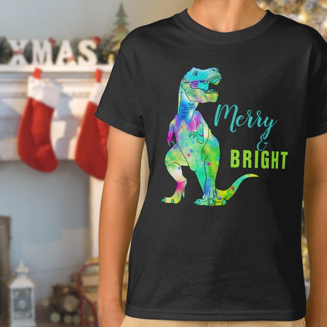 Camiseta Cita de Dinosaur Merry y Bright T-Rex (Merry & Bright christmas dinosaur T-Rex kids T-Shirt)