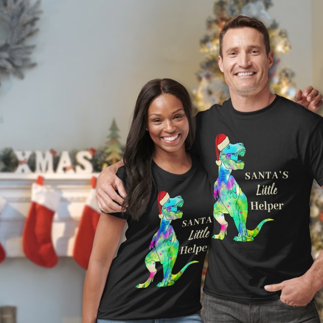 Camiseta Cita de Dinosaur T-Rex Navidades divertidos (Funny christmas dinosaur Santa’s littler helper T-Rex wearing a Santa hat T-Shirt)