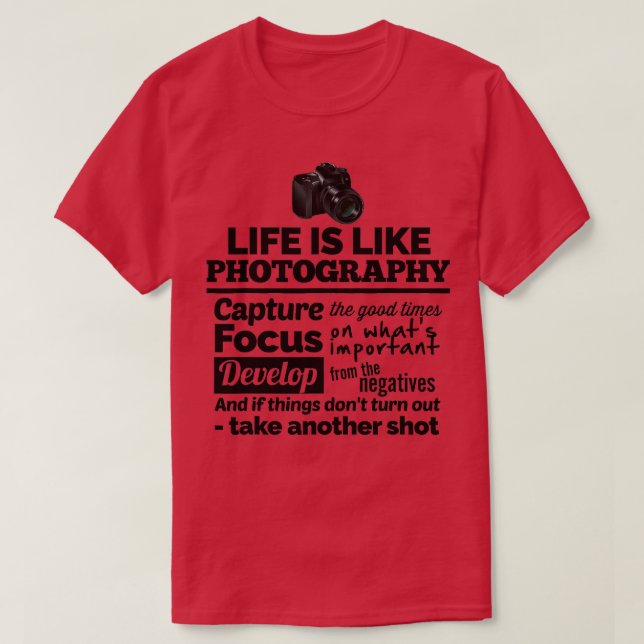 Camiseta Cita de fotografía de cámara para un fotógrafo (Diseño del anverso)