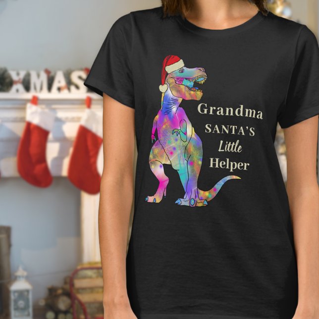 Camiseta Cita de la abuela de Dinosaur, Navidades divertido (Grandma Santa’s little helper quote funny Christmas dinosaur  T-shirt T-Rex wearing a Santa hat )