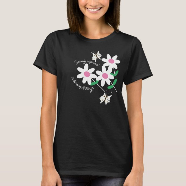 Camiseta Cita de mariposa floral blanca y rosa (Anverso)