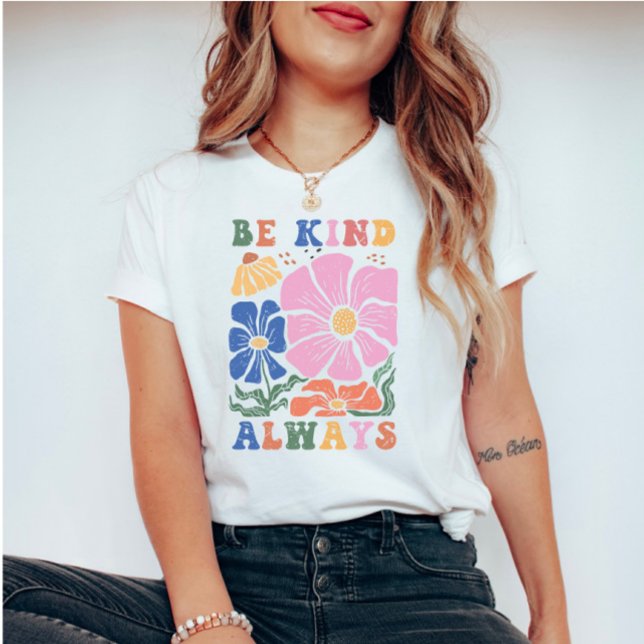 Camiseta Cita de motivación floral de retro boho - Be Kind  (Subido por el creador)