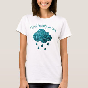 Camiseta Cita de Nube de Lluvia de brillo azul acuático