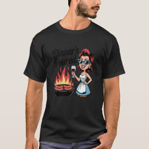 Camiseta Cita de vino para ama de casa retro LA CENA Está S