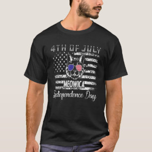 Camiseta Cita del 4 de Julio Meowica Gato Fresco Bandera Am