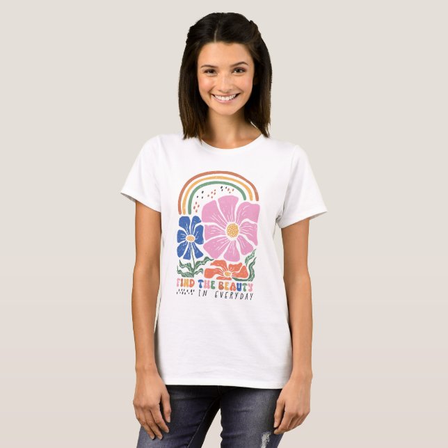 Camiseta Cita del arcoiris floral del Boho retro (Anverso completo)