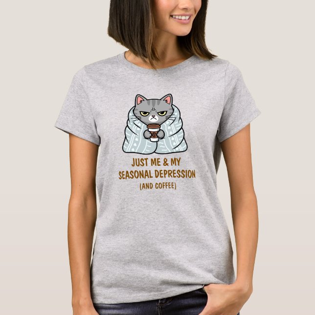 Camiseta Cita del café estacional del gato conmovedor y div (Anverso)