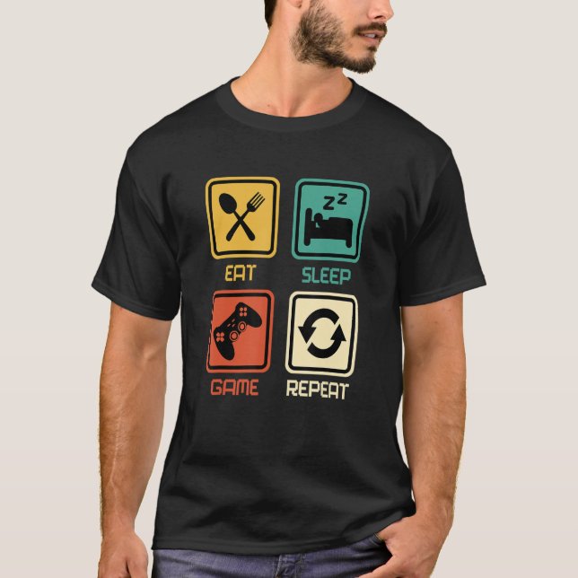 Camiseta Cita divertida de gamer Comer juego de sueño repet (Anverso)