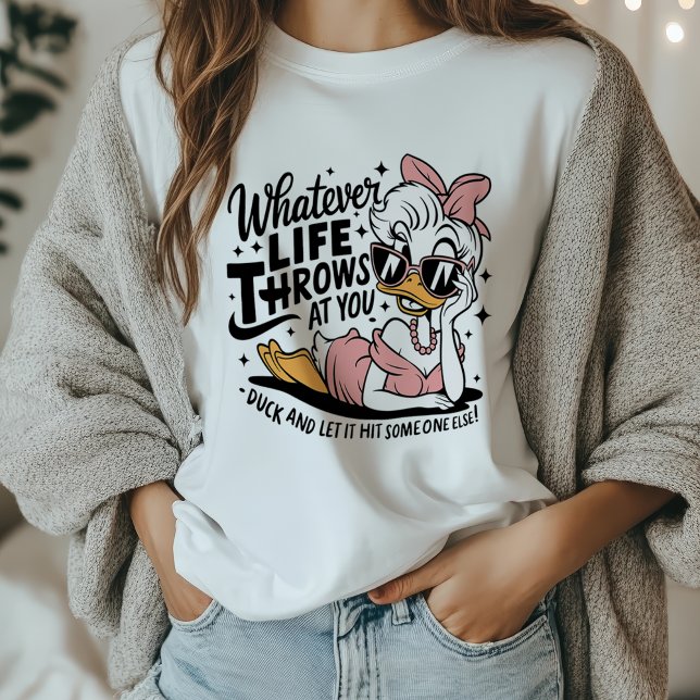 Camiseta Cita divertida de la vida del retro Girly Sassy Du (Funny Retro Girly Sassy Duck Life Quote T-Shirt)