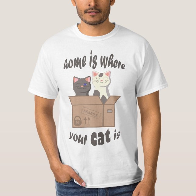 Camiseta Cita divertida Home es donde está tu gato (Anverso)