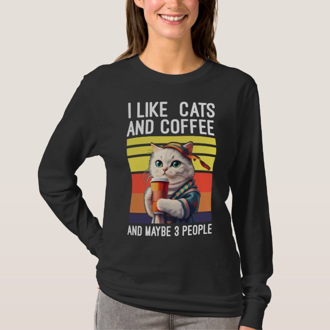 Camiseta Cita divertida para gatos y amantes del café (Anverso)