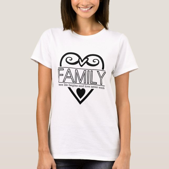 Camiseta Cita familiar - "Donde la vida empieza y el amor n (Anverso)