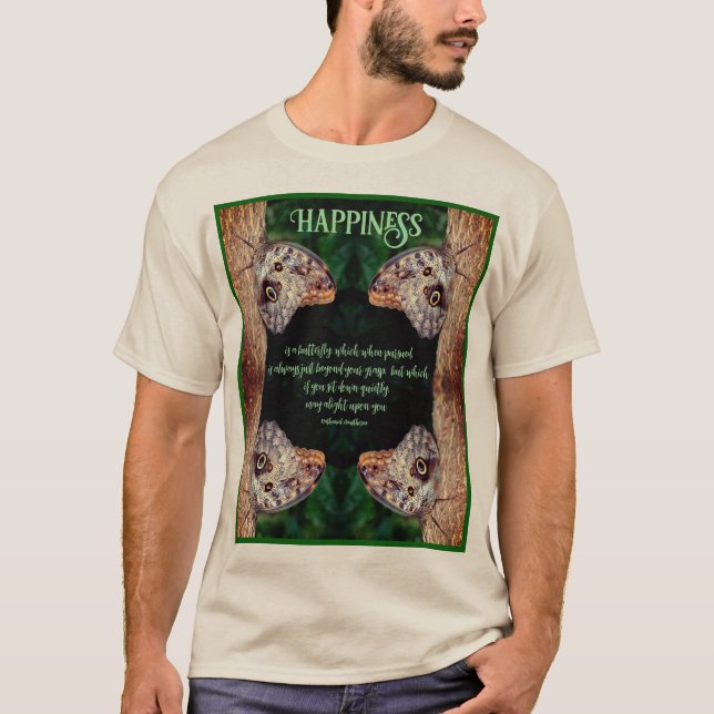 Camiseta Cita Inspiradora de mariposa marrón de felicidad (Anverso)