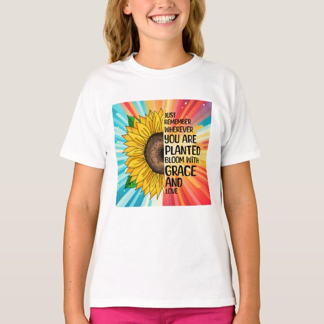 Camiseta Cita inspiradora y girasol dibujado a mano (Anverso)