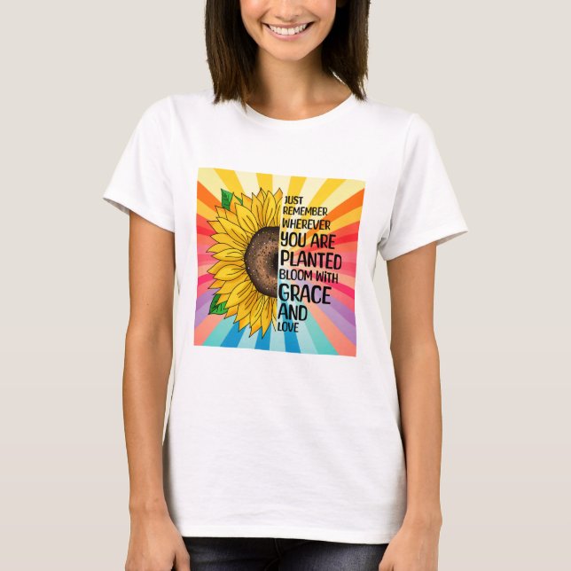 Camiseta Cita inspiradora y girasol dibujado a mano (Anverso)