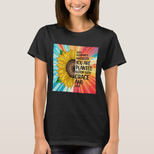 Camiseta Cita inspiradora y girasol dibujado a mano