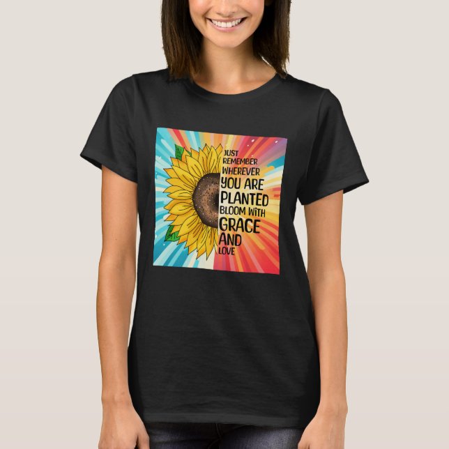 Camiseta Cita inspiradora y girasol dibujado a mano (Anverso)