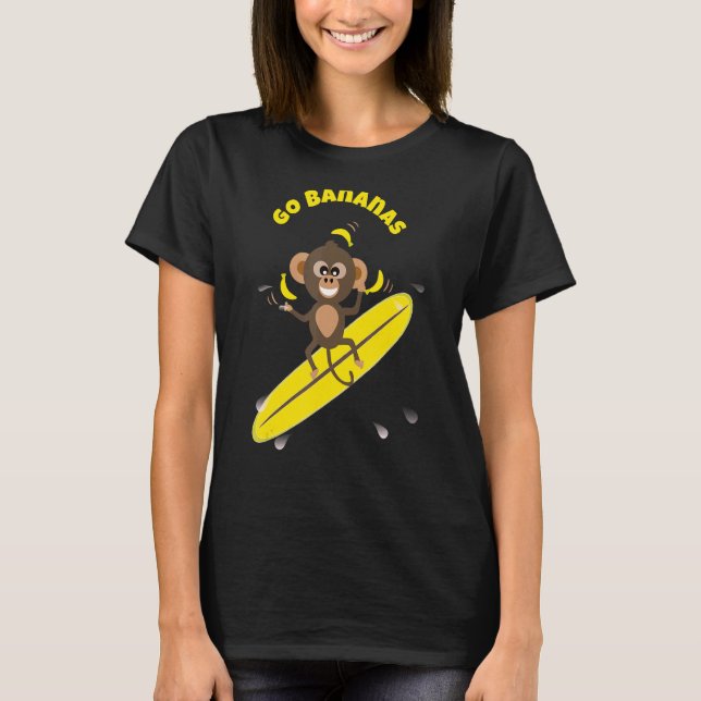 Camiseta Cita popular Go Bananas Monkey Surfing (Anverso)