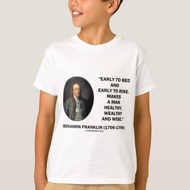 Camiseta Cita sabia rica sana de Benjamin Franklin (Anverso)