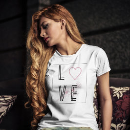 Camiseta Citando la tipografía negra y la flor de corazón r